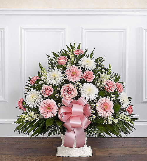 Heartfelt Tribute&amp;trade; Floor Basket- Pink &amp;amp; White