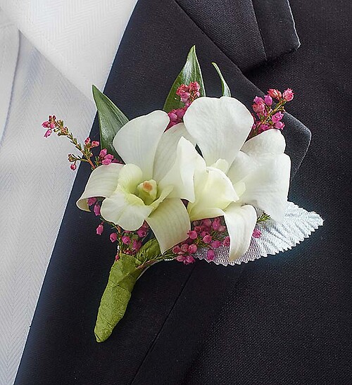 White Dendrobium Orchid Boutonniere