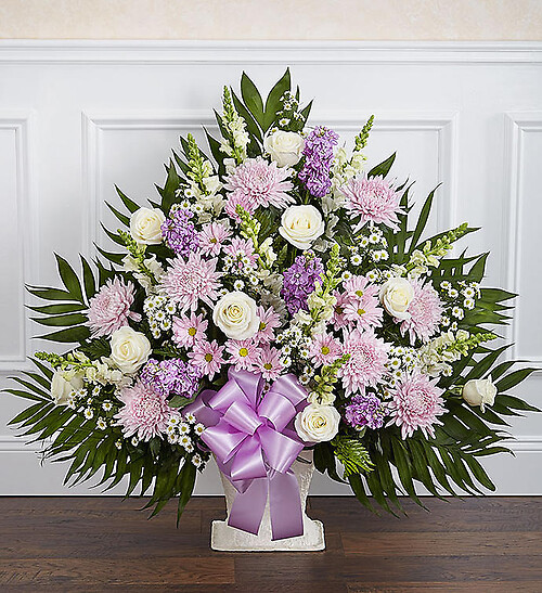 Heartfelt Tribute&amp;trade; Floor Basket- Lavender &amp;amp; White